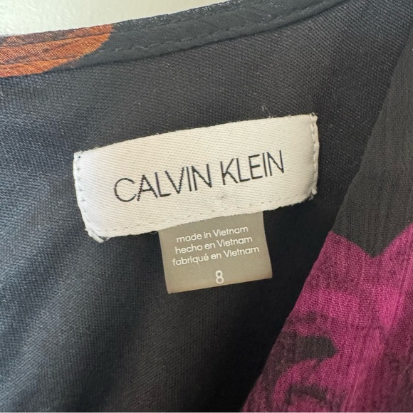 Calvin Klein V-Neck 3/4 Sleeve Crinkled Chiffon Floral Shift Dress Size 8 - Picture 6 of 7